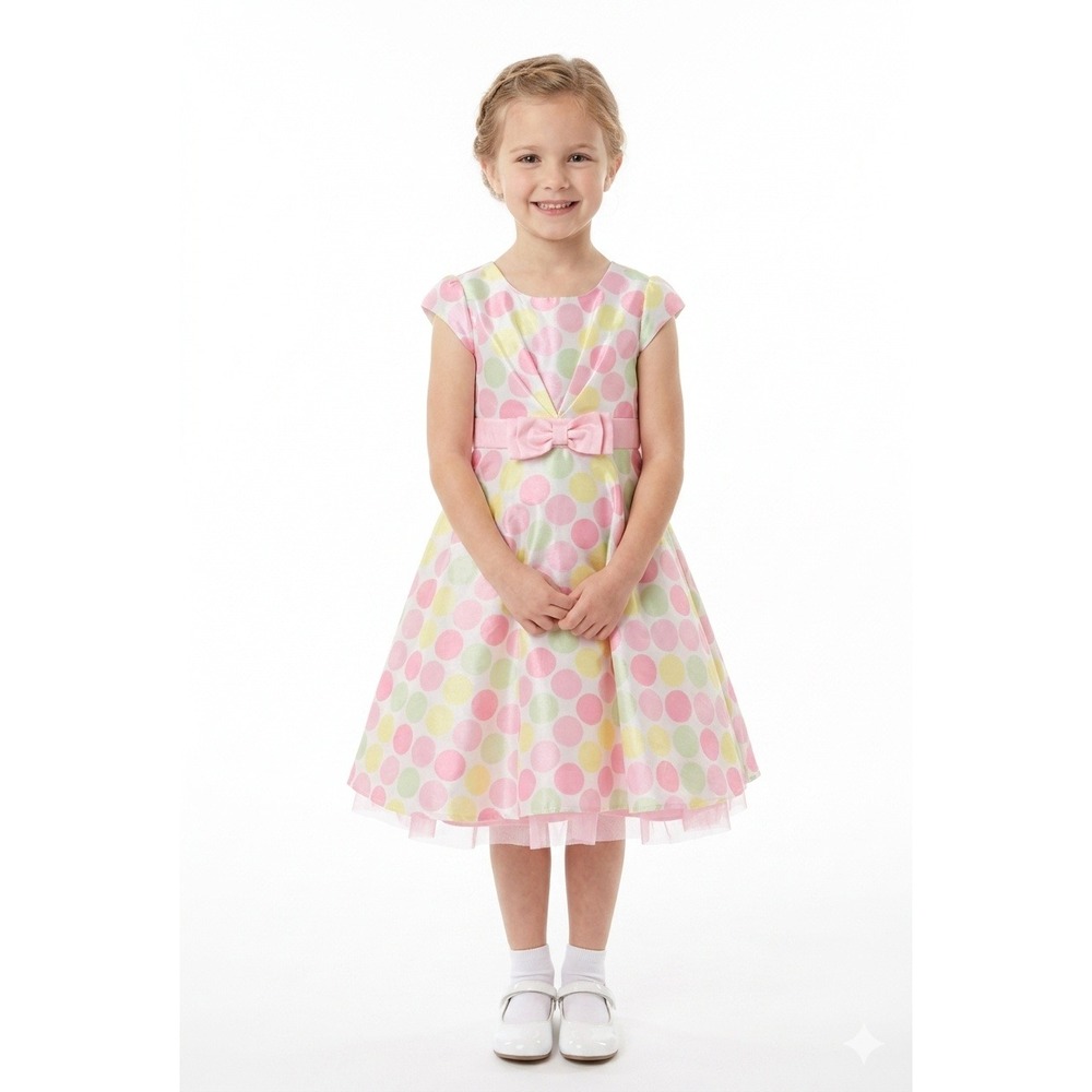Jona Michelle Girls Pink Polka Dot Party Dress Tulle Hem Size 7 Easter Birthday